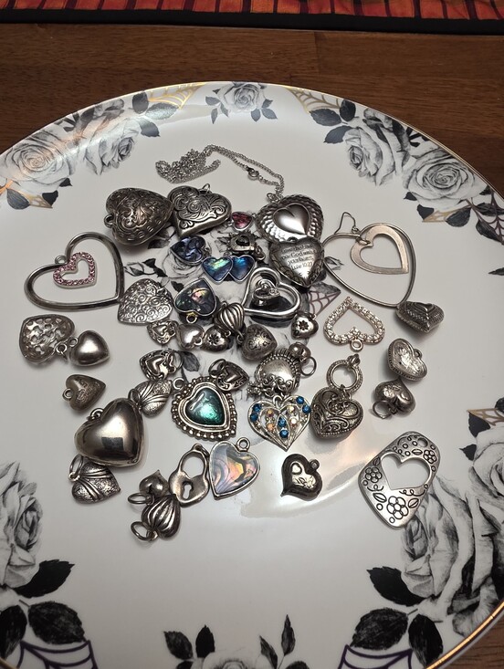 Lia Sophia Jewelry - 43 Vintage/costume Silver Toned Heart Charm Craft Lot Bundle Estate